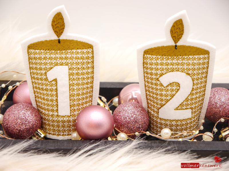 4 ITH-Stickdateien LED-Teelicht-Cover Adventskranz-Kerzen im Set für 10 x 10 cm Stickrahmen